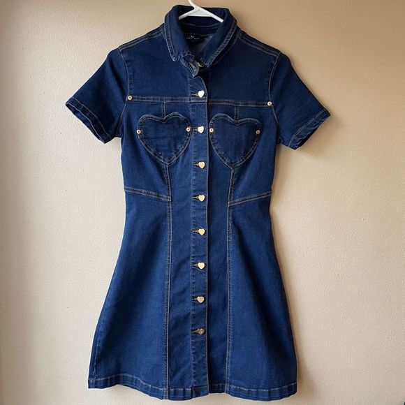 Lazy Oaf Dresses & Skirts - Lazy Oaf Denim Sweetheart Dress Size UK 8
